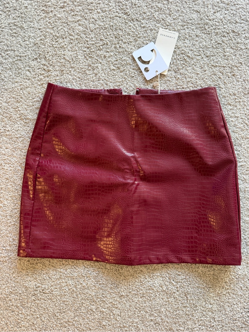 Commense Wine Faux Croc Mini Skirt